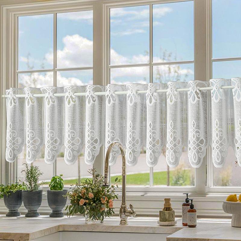 

White lace perforated partition curtain door curtain drapes for the kitchen cabinets sheer curtains 1