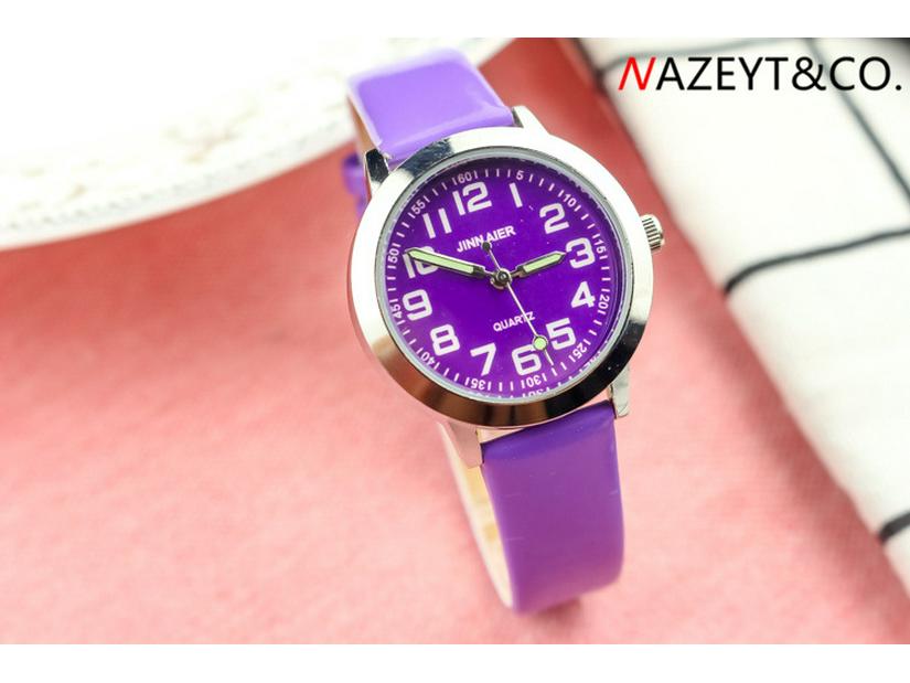 Kids' Educational Quartz Watch with Colorful Face, Luminous Hands, and Leather Strap