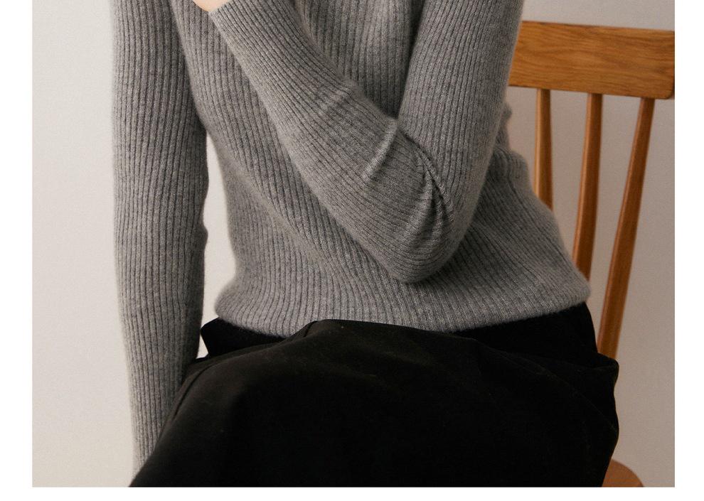 Autumn/Winter Women's Striped 100% Cashmere Round Neck Slim Knit Sweater