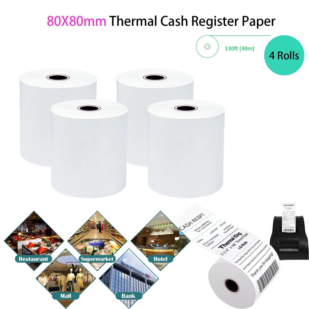 3 1/8'' X 130ft Thermal Paper Rolls Receipt Paper Rolls - Thermal Printer Paper - Credit Card Paper - for POS Systems