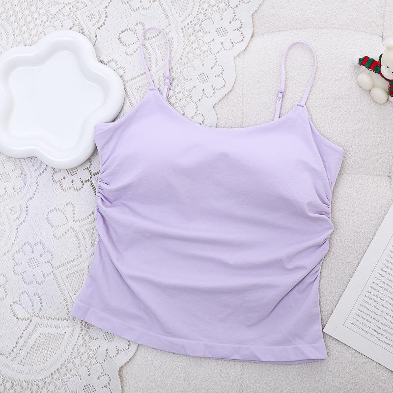 Women's Pleated Camisole: Fresh Design, Slim-Fit, with Chest Pads, Versatile for Outer or Base Layer, Summer-Perfect with Stylish Back