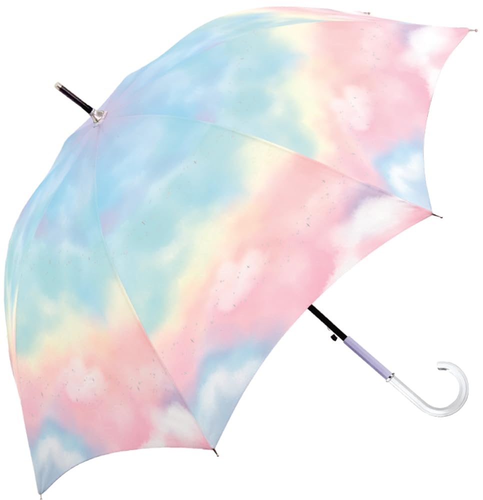 CRUX Long UV Protection Over Light Blocking Rate One Touch Jump For Both Sunny and Rainy Rainbow Milky SKY Rainbow Drop Umbrella, 58cm, 99.9%, 99.99%,