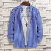 New Men's Spring and Autumn Splice Square Collar Button Stripe Fashion Loose Minimalist Versatile Casual Long Sleeve Shirts
