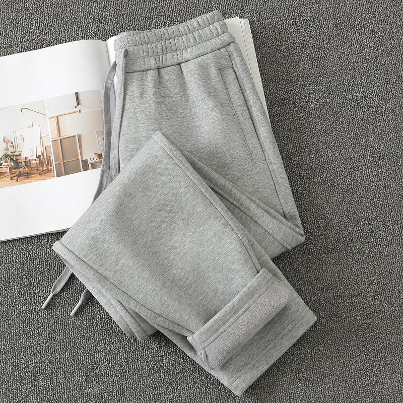 

Женские спортивные штаны из чистого хлопка, тонкие, белые, на весну и осень Light gray Fleece-lined L