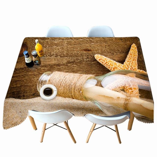 Thicken Cotton Tablecloth Retro Glass Bottle And Starfish Pattern Rectangular Round Table Cloth For Wedding Picnic Party