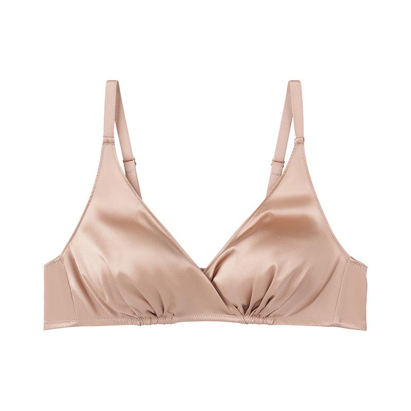 Spring and summer double-sided mulberry silk gathering bra, no steel ring, silk satin  mmi underwear, thin M шампанского
