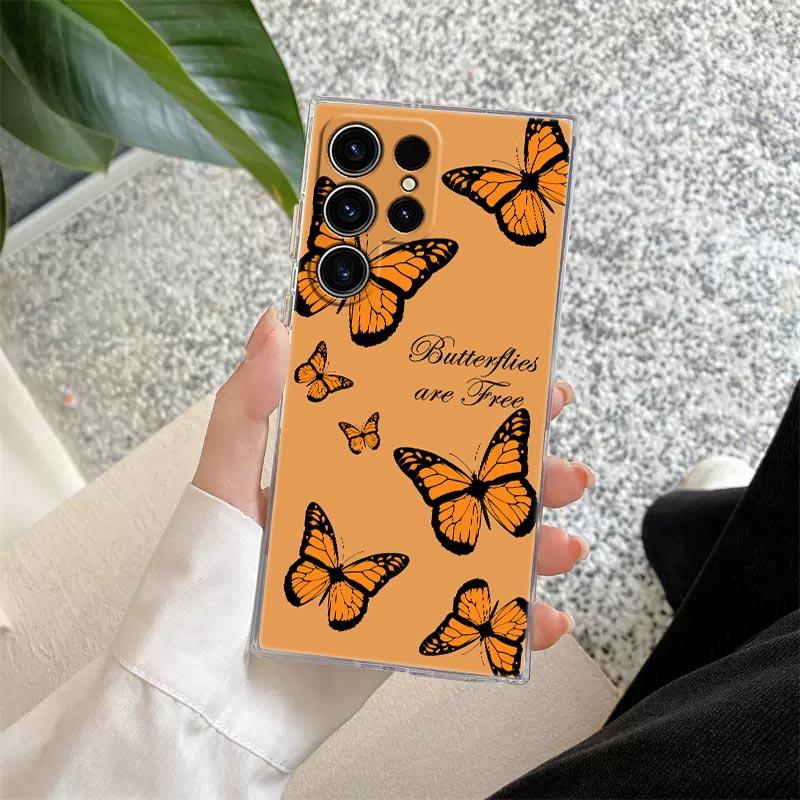 Pink Butterfly S25Ultra Clear Case For Samsung Galaxy S25 S24 S23 Ultra S20 S21 FE S22 Plus A56 A55 A36 A26 5G Soft Phone Cover