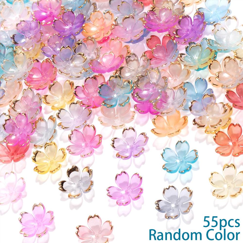 25/55/105pcs Acrylic Cherry Blossom Beads, Flower Shaped Spacer Beads, Five Petal Flower Beads DIY Summer Beach Ankle Bracelet Earrings Keychain