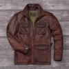 Chinese Size Vintage Red Brown Men Leather Jacket M65 Hunting Flight Jacket Genuine Cowhide Coat Autumn