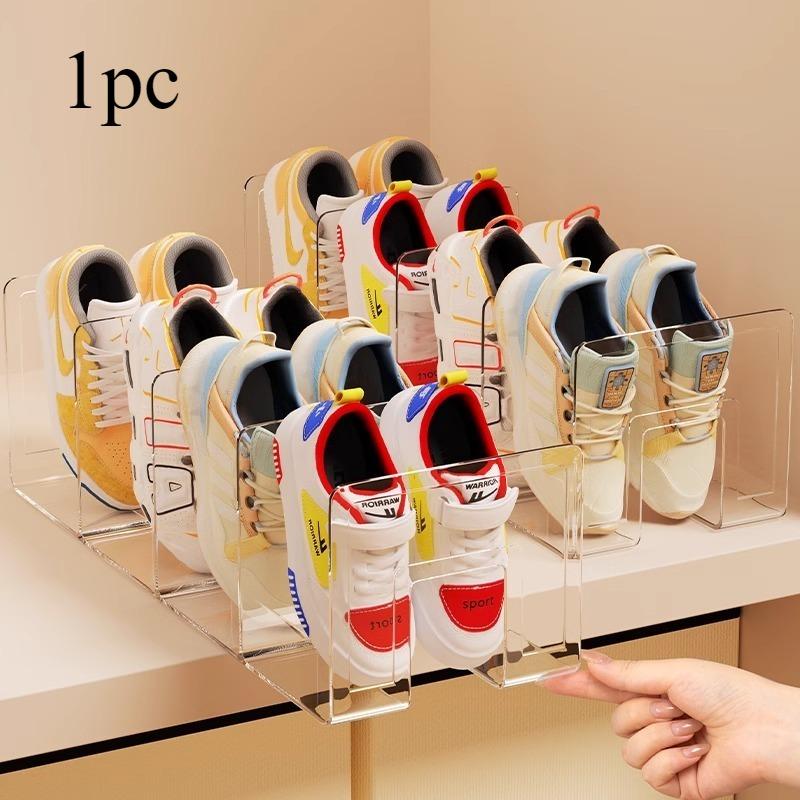 1/2pcs 4 Compartments Transparent Shoe Rack, Acrylic Shoe Storage Rack, No Need for Electricity, Suitable for Various Room Types