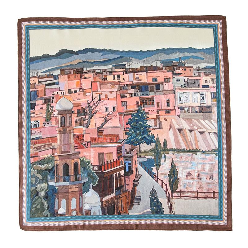 

53*53 см 100% шелковица шелковая квадратный шарф масляная живопись роскошные шарфы солнцезащитный платок шейный платок подарок 53*53cm