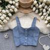 Hongkongský styl Retro Džínový top Dámský Design Jednořadé Slim fit Krátký Pupík Sexy Gyaru Sle Cami Móda