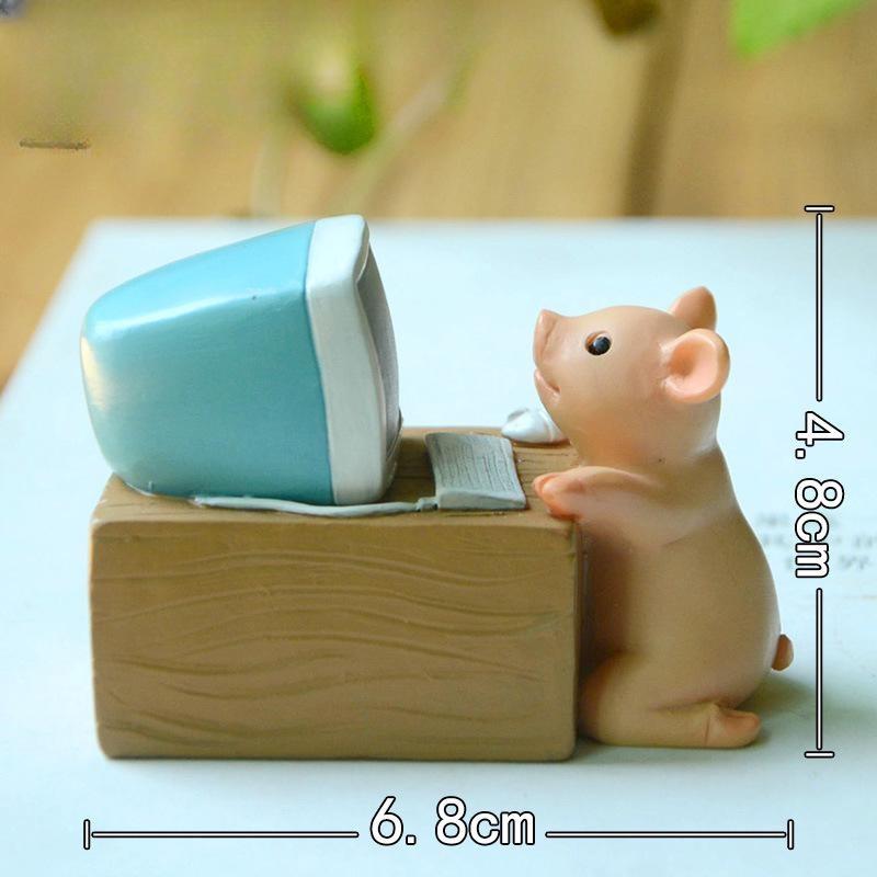 Крытая статуя из полирезина, изделия из смолы, миниатюрная пейзажная фигурка, милая статуя свиньи, украшение дома, сказочный садовый декор Gray