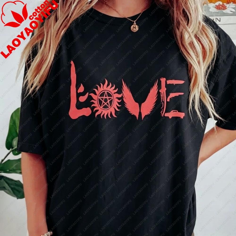 Supernatural Love Graphic Tee Winchester Brothers Shirt SPN TV Series Fans Gift T-shirtunisex Summer Casual Cotton Short Sleeve