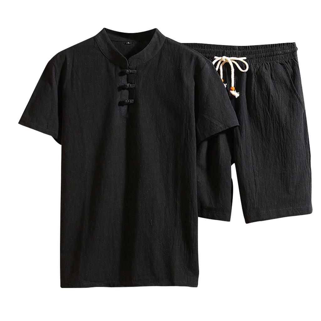 

Men s Summer Fashion Casual Comfortable Cotton Linen Short Sleeve Shorts Suit