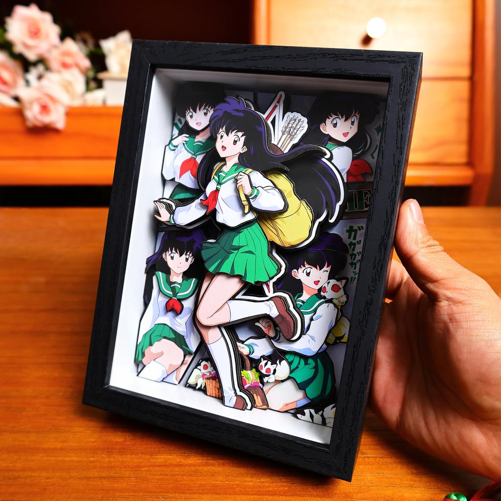 Anime Inuyasha 3D Handmade Art Painting Higurashi Kagome Cartoon Figure Collect Desktop Decorative Picture Frame Birthday Gift