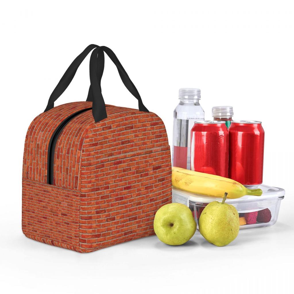 Red Brick Wall Insulated Lunch Bag for Women Kids Portable Food Boxes Thermal Lunch Box Tote