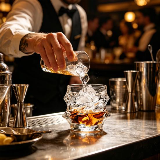 Storm Whiskey Glass with Wave Texture 320ml Spirits Tumbler for Bourbon Cocktails Lead-Free Iced Drink Glass Elegant Home Bar Gift