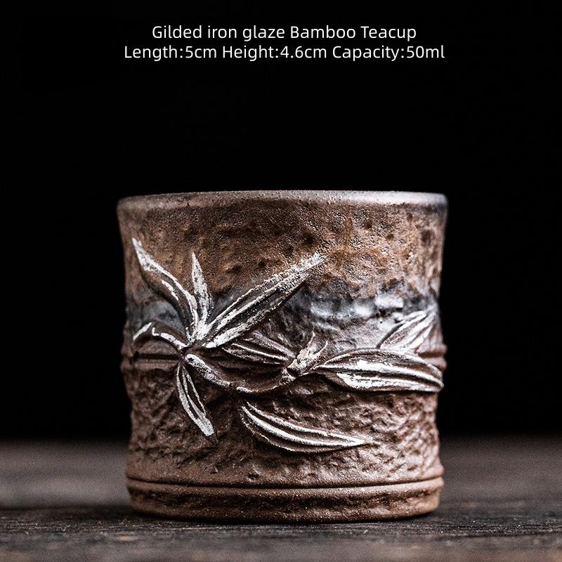 

Gilded Iron Glaze Bamboo Coarse Pottery Tea Pot Old Rock Mud Tea Maker Handmade Retro Kung Fu Tea Set