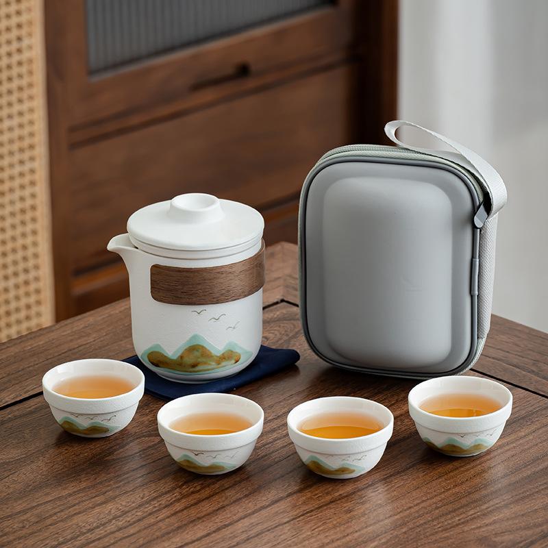 Coarse Pottery Qingshan Travel Tea set/Yanhe Travel Tea Set/ceramic Set Business Trip Car Express Cup Outdoor