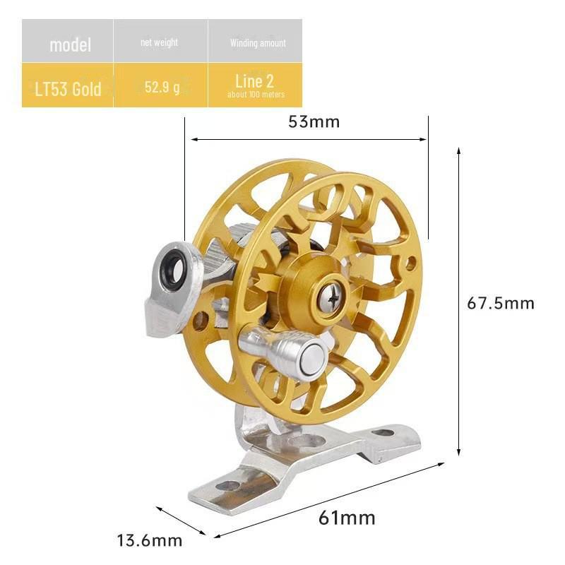 

Мини-барабанное колесо - полностью металлическая микрокатушка для подледной рыбалки зимой, для морского заброса, ловли с плота, ловли в заглубленной воде. Идеально подходит для морских удилищ. Metal front wheel золотой