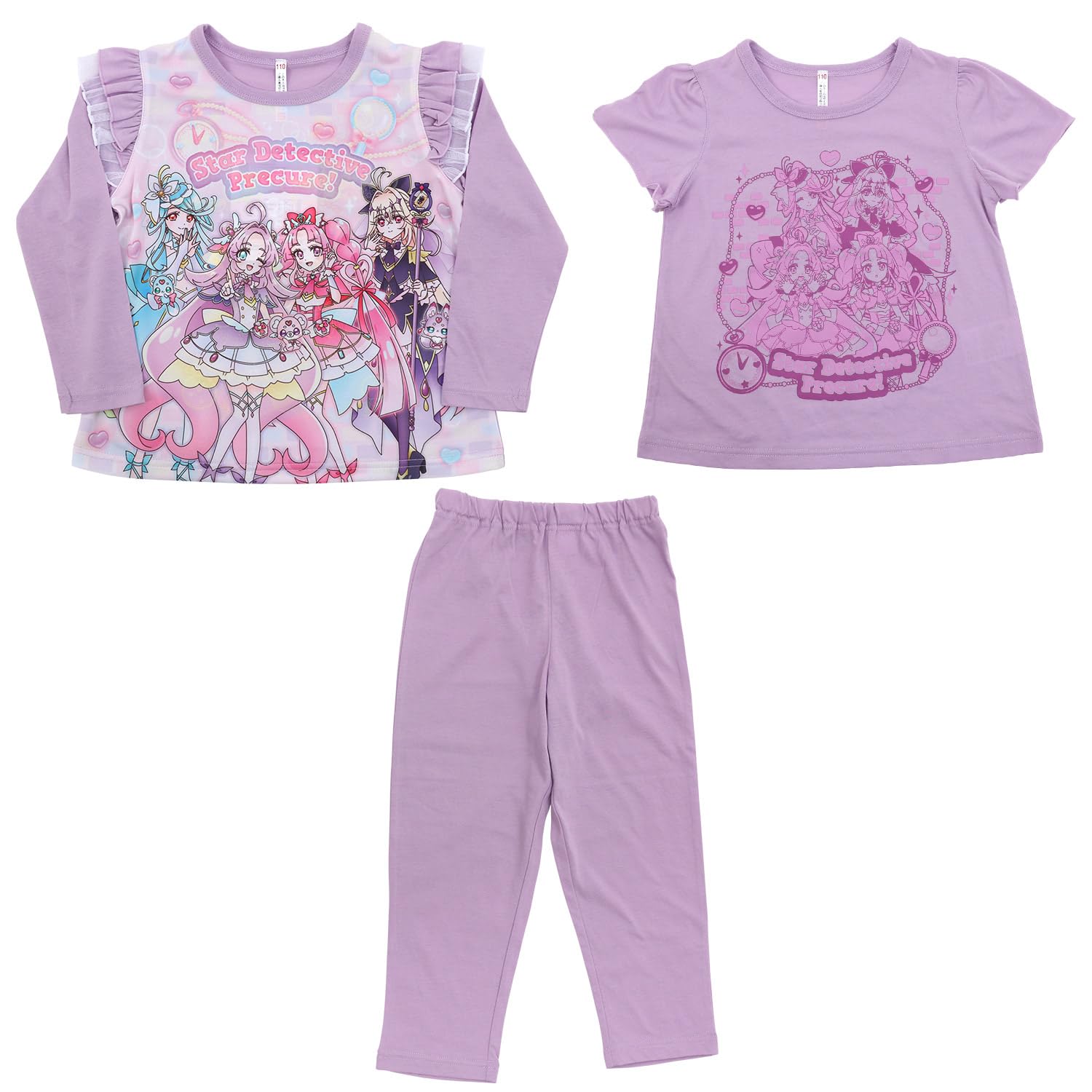 Detective Pretty Knit Pattern Lavender Cure! Glow-in-the-Dark 2-Top Pajamas, A, 582, 120cm,