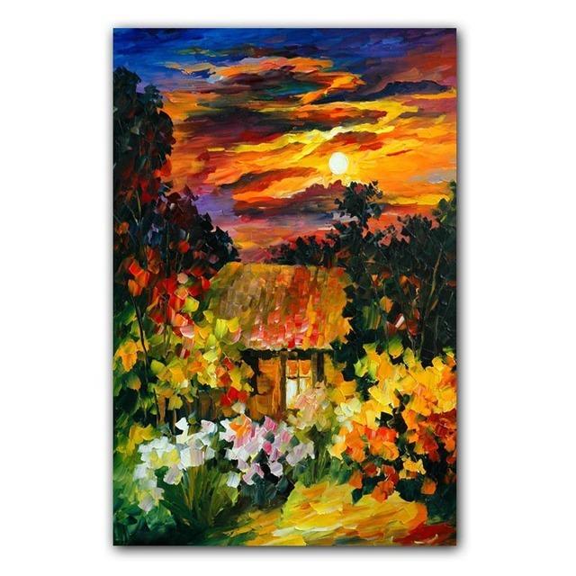 Nordic Watercolor Art Landscape Oil Painting Golden Autumn Canvas Painting for Living Room Corridor Office Home Decoration Mural No Frame