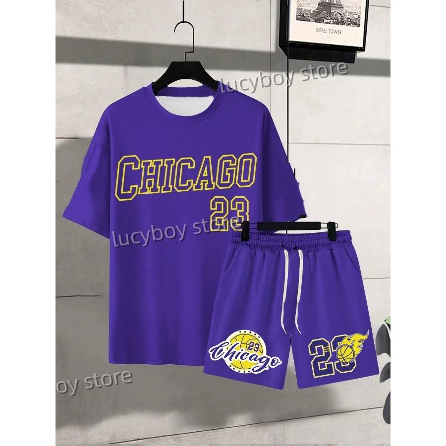 23 Chicago Letter 3D Print Sport T-shirt + pantaloni scurți Set costum bărbați trening de lux vară supradimensionat set din 2 piese haine