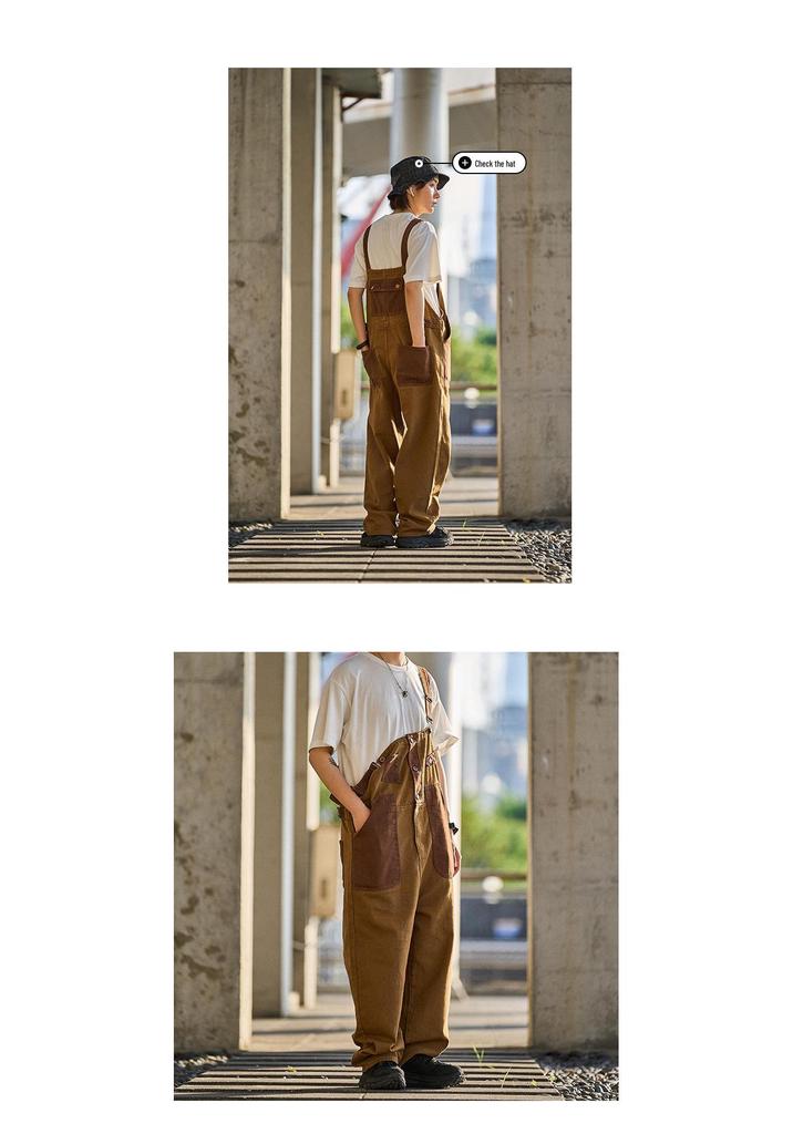 American Retro Khaki Unisex Workwear Overalls - 2025 Trendy Japanese Style Loose Straight-Leg Pants
