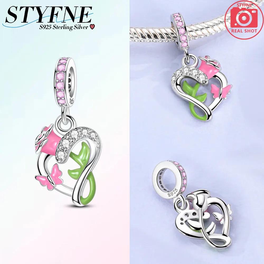 Copper Charms Bead Romantic Rose Night Rose Charm Pendant Fit Bracelet Necklace Diy Birthday For Woman Jewelry Gift