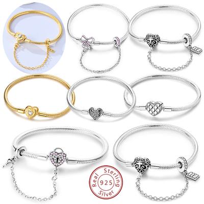 Armband Original 925 Silber Charm-Armband Gold Herz Schmetterling Sicherheitskette Armband 17-20CM für Damen Schmuck Geschenke