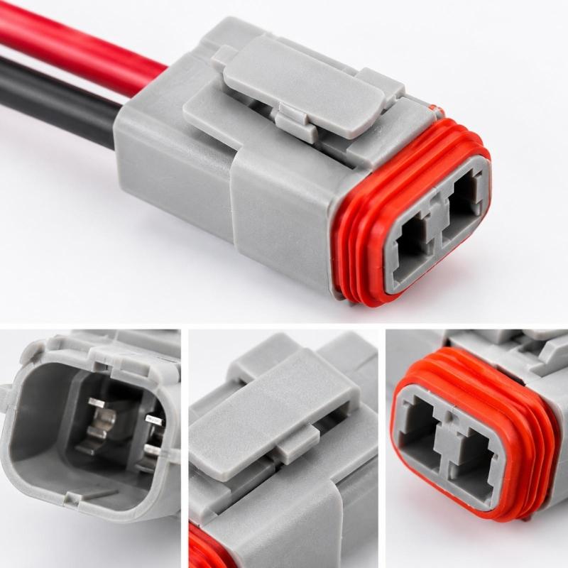 Latching Automotive Wire Coupler Kit with Separate Contact Retainers, 2-Pin Housings, and Copper-Finished Pin for Removable 12 V Vehicle Wiring