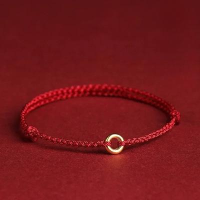 Bracelet Bracelet Corde Rouge Boucle Ping en Argent Sterling Véritable Or 18K pour Femmes Classique Fin Minimaliste Accessoires