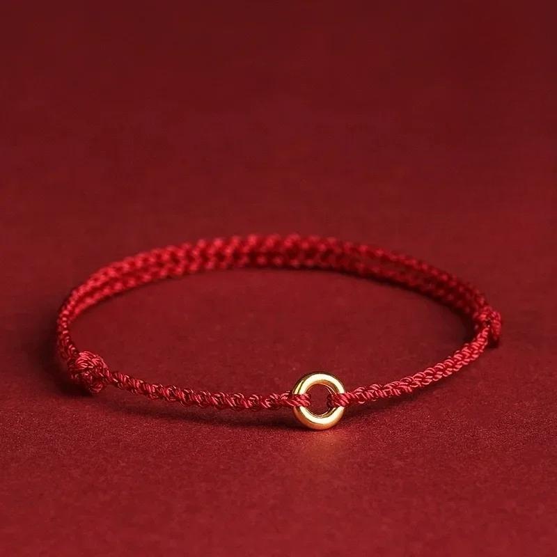 Real  Sterling Silver 18K Gold Ping Buckle Red Rope Charm Bracelet for Women Classic Fine  Minimalist Accessories