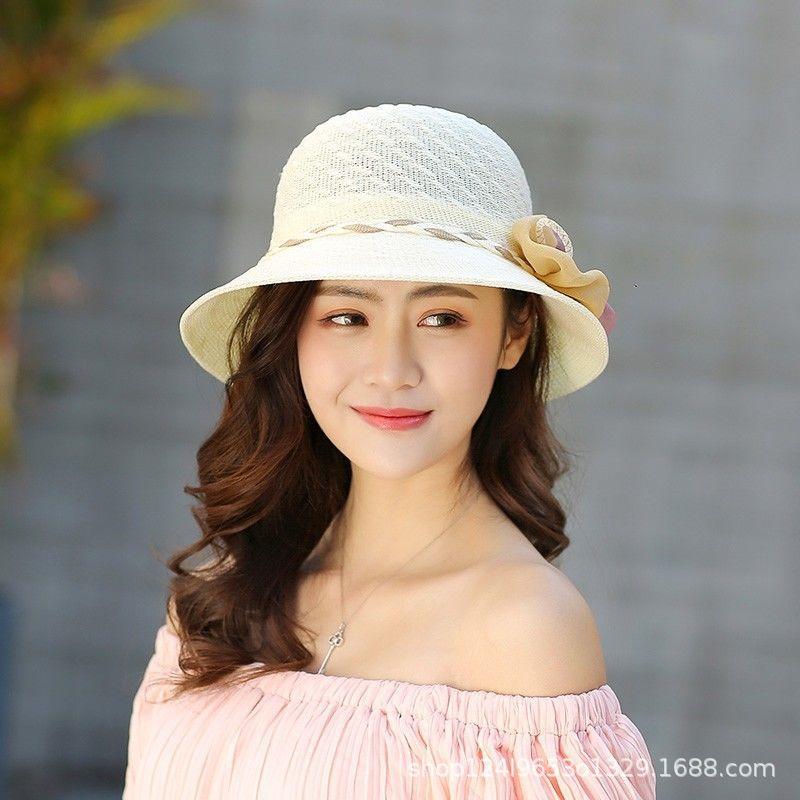 Hat Women's New Fashion Sun Hat Summer Folding Pearl Flower Sun Hat Sun Protection UV Protection Bucket Hat