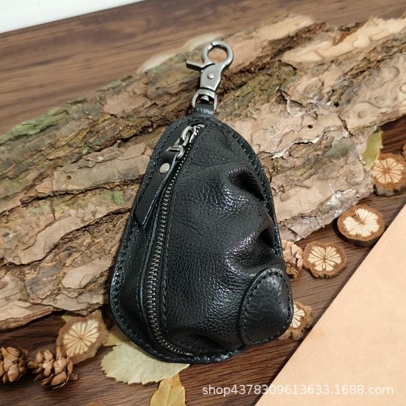 Taillenhängende große Kapazität Reißverschluss Retro Leder Handgemacht Münz- Koreanischer Ins Multifunktional Reines Rindsleder Autoschlüssel Tasche