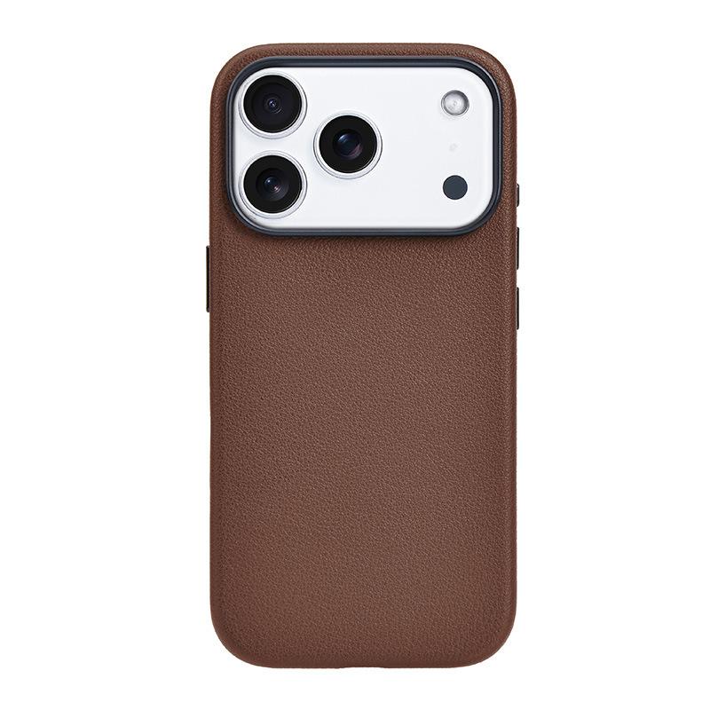 For iPhone 17 Pro Max Genuine Cowhide Leather Phone Case, for iPhone 17 Air Magnetic Wireless Charging Full Protection Cover iPhone Air темно-коричневого