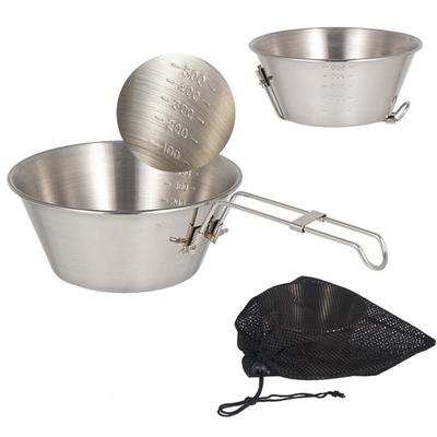 Camping-Edelstahlschüssel mit klappbarem Griff, tragbare, leichte, kompakte Campingtasse für