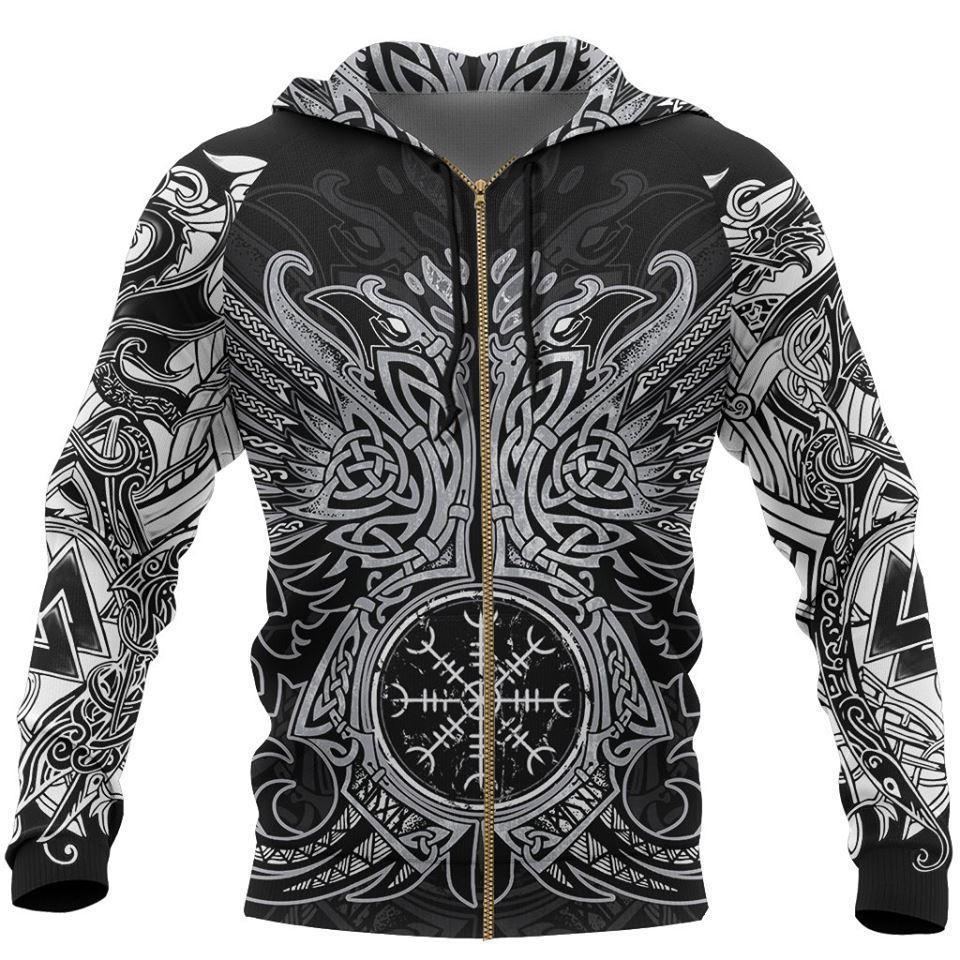 New Tattoo Printed Zipper Hooded Sweatshirt Personality 3D Men