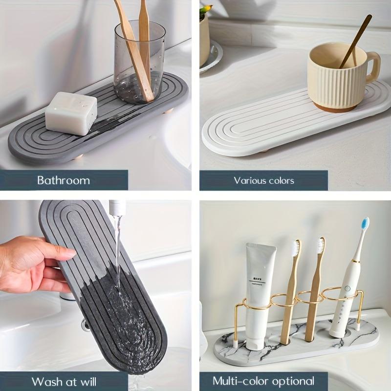 1pcs Mouthwash Cup Tray Kitchen Bathroom Countertop Absorbent Stone Tray Quick Drying Sink Rack Water Absorbing Sink Pad