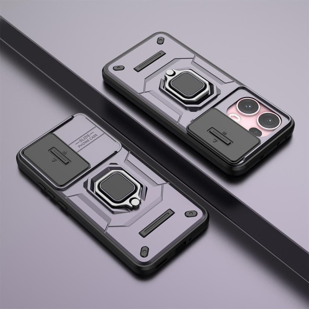 For Oppo Reno13 Pro 5G Case PC + TPU Kickstand Phone Protector with Lens Cover