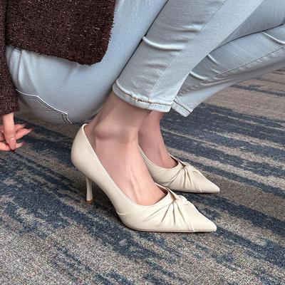 2025 Spring Women's French Twist Pointed Toe Stiletto Heels - Large Sizes 41-43 for Commuting and Work