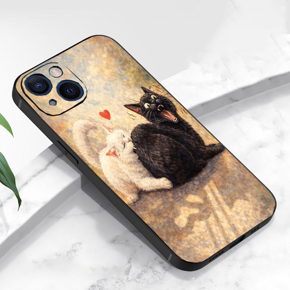 Cat playful pattern couple phone case suitable for iPhone 17 16 15 14 13 12 11 Pro/Max/Plus anti fall frosted soft case