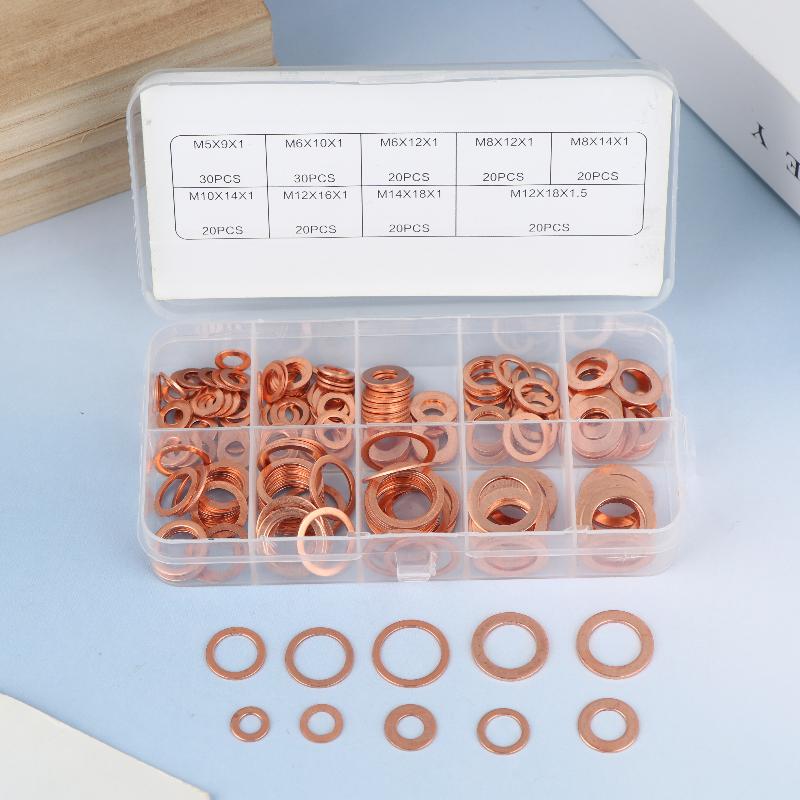 100/200Pcs M4/M5/M6/M8/M10/M12/M14 Seal Combination Kit For Oil Pan Plugs Of Copper Washers Nuts And Bolts With Box