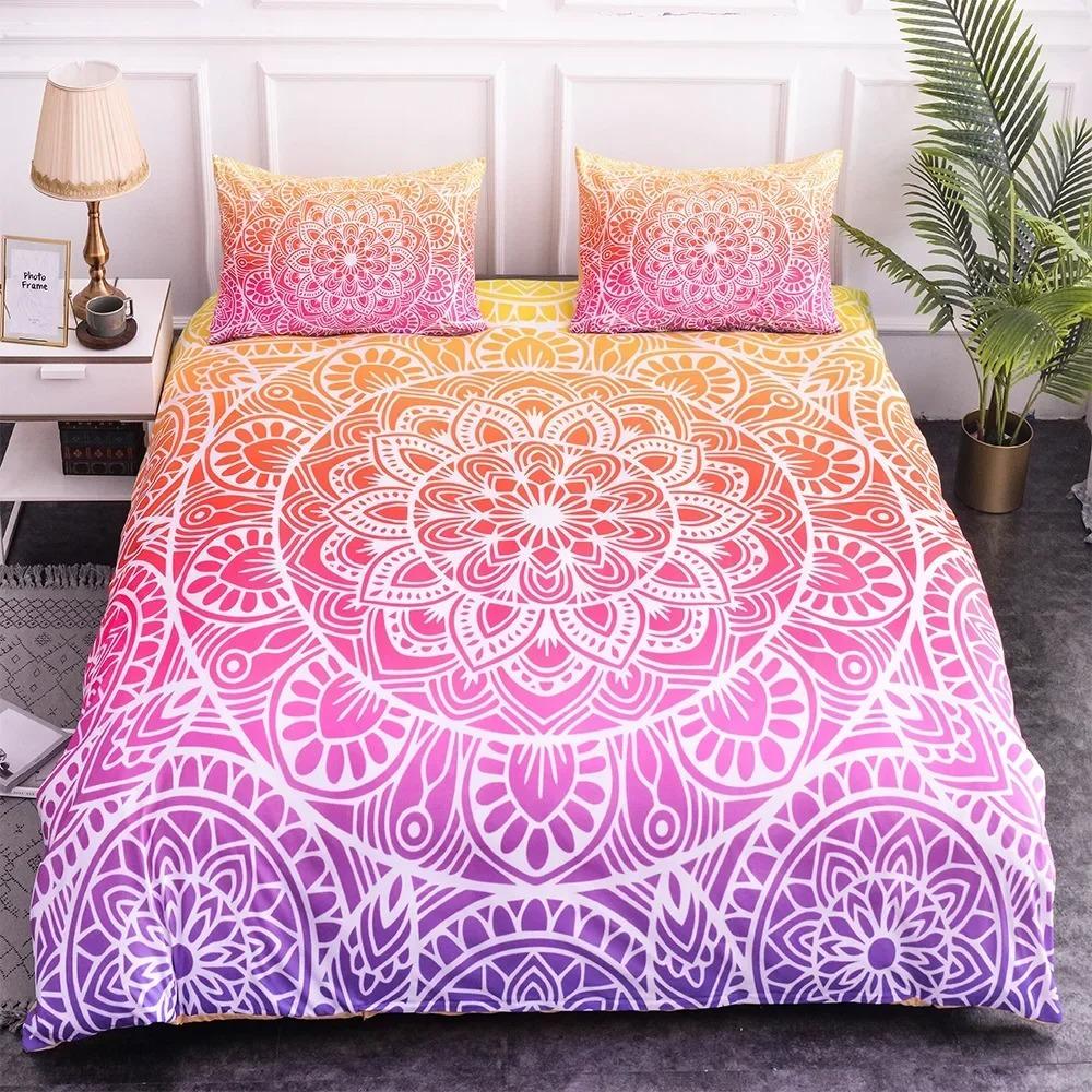 Mandala Duvet Cover Set King Size Lotus Flower Blue Purple Pink Bedding Set Bohemian Mandala Style Soft Polyester Quilt Cover