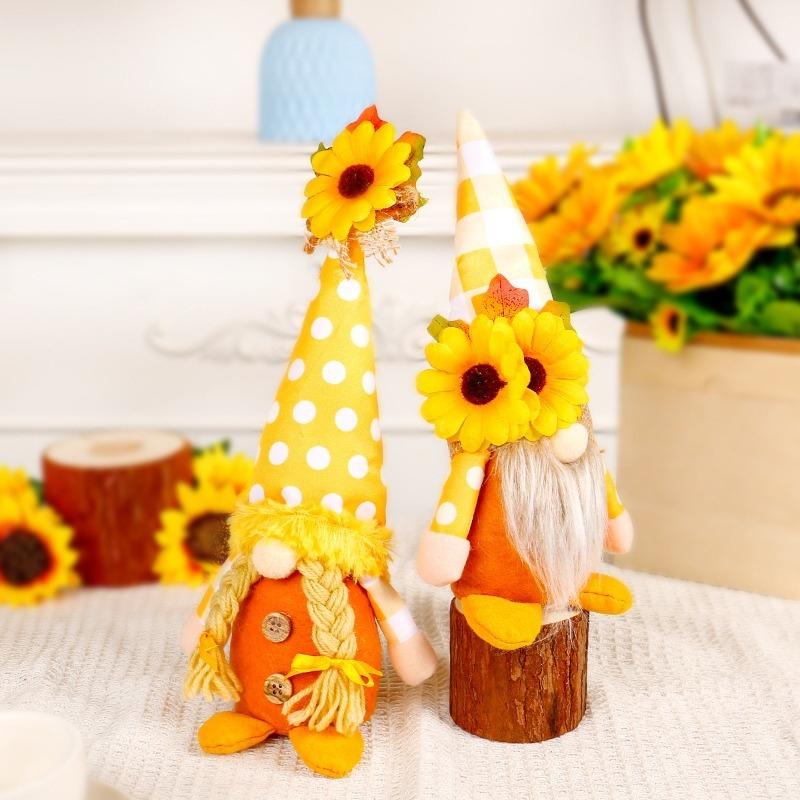 1Pcs Sunflower Couple Rudolf Doll Standing Decor Faceless Figure Autumn Ornament Family Atmosphere Ornament Cute