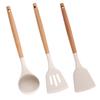 New Wooden Handle Silica Gel Spatula High Temperature Pot Spatula Frying Spatula Soup Ladle Home Cooking Spoon Frying Spatula