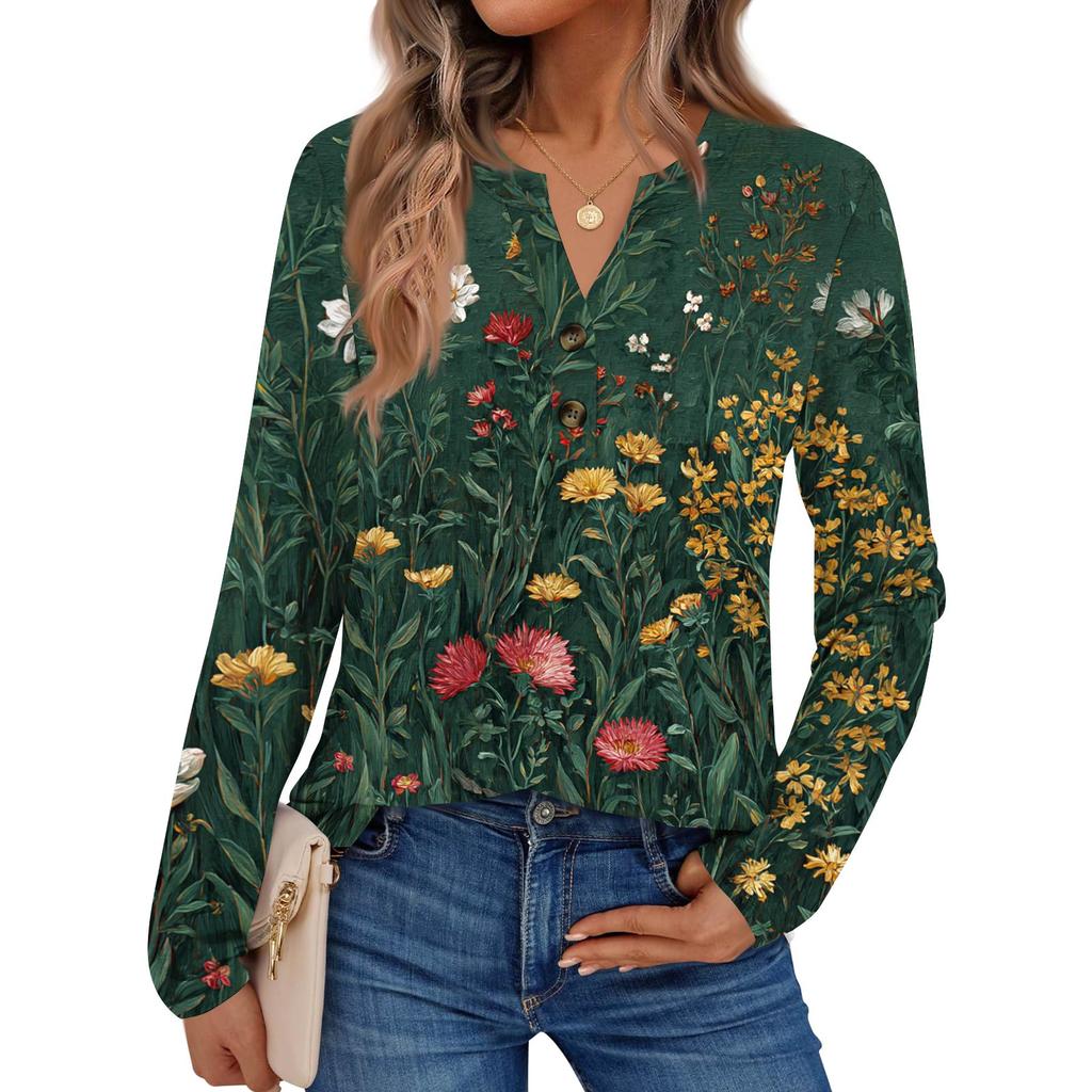 Women's Printed Long Sleeve Shirts Elegant Casual Tops Trendy Shirts Tops