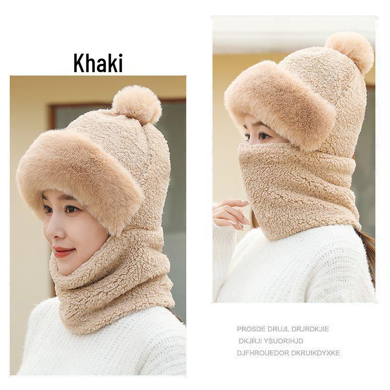 Women s Winter 2024 Velvet Pullover Hat & Scarf Set - Thickened, Windproof, Coldproof for Cycling хаки