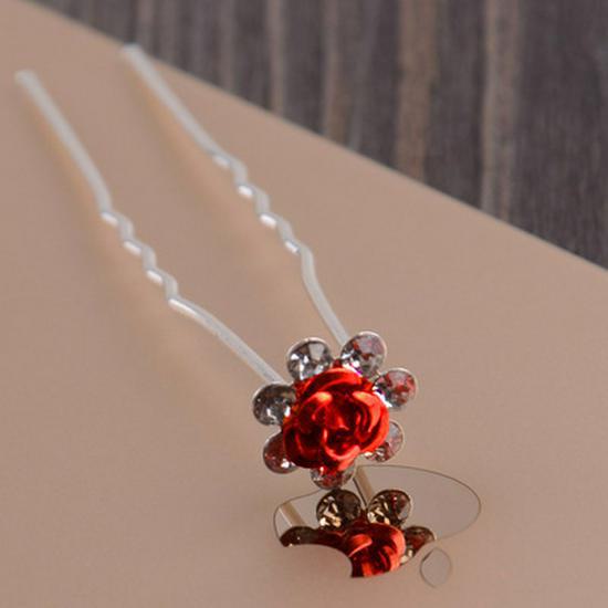 Heißverkaufte Legierung Diamant Rose Haar Gabel U-förmigen Braut Haarnadel Kopfschmuck